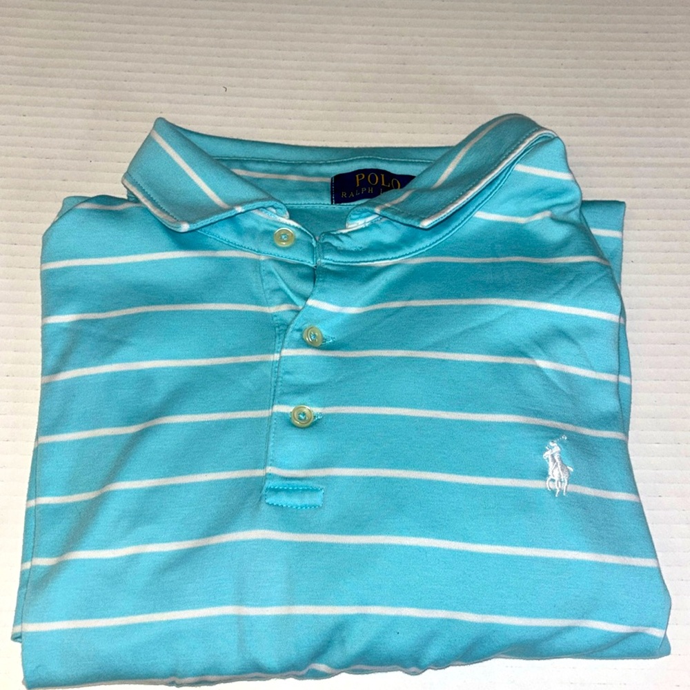 Polo Ralph Lauren Baby Blue w White Stripe Polo Shirt Classic Fit Men’s Size XL